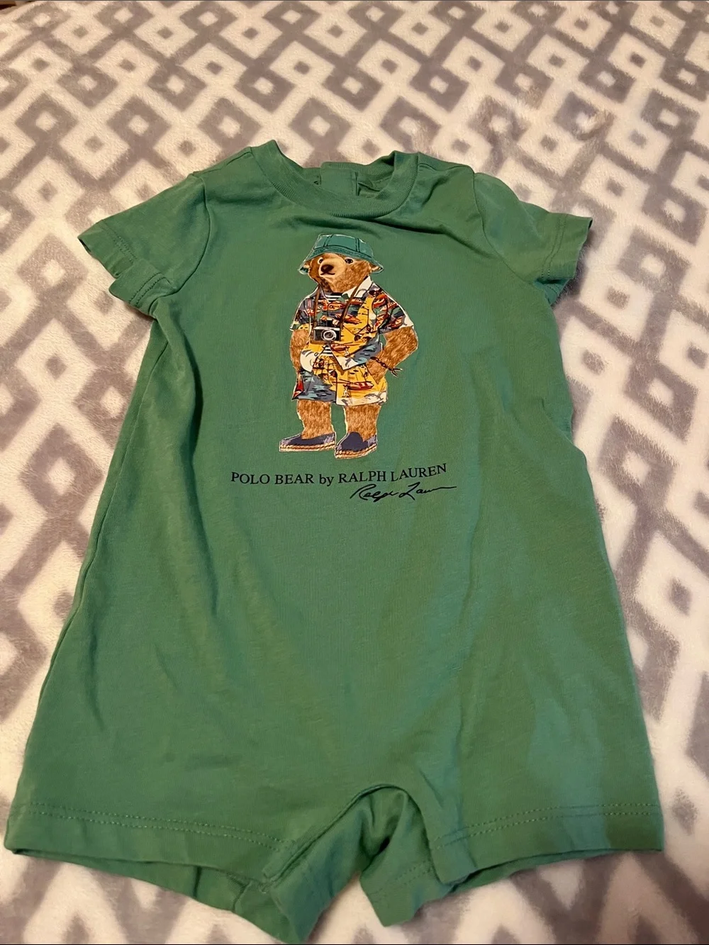 Ralph Lauren Green Polo Bear Baby Romper - Brand New